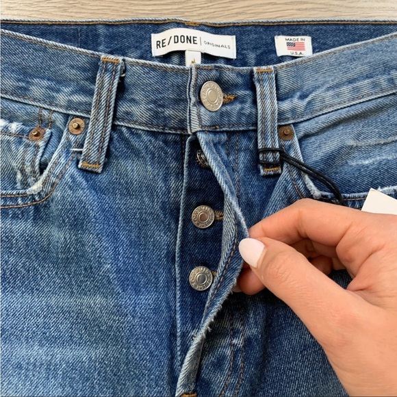 RE/DONE High Rise Ankle Crop Distressed Jeans in Square Destroy - Picture 8 of 10
